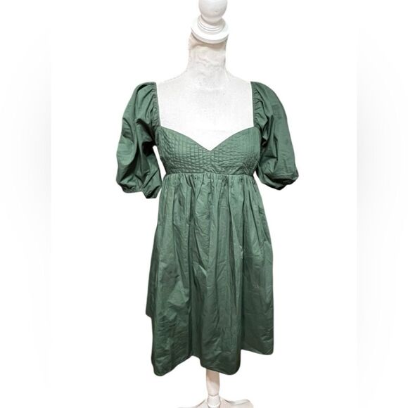 Tuckernuck Hyacinth House Emerald Puff Sleeve Sasha Mini Dress Sz S - Picture 2 of 5